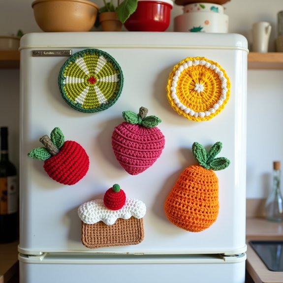 crochet food themed refrigerator magnets