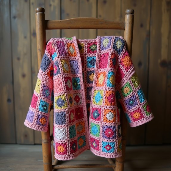 crochet square patterned cardigan