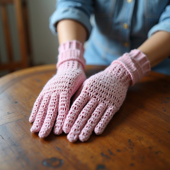 crocheted gloves using shell stitch