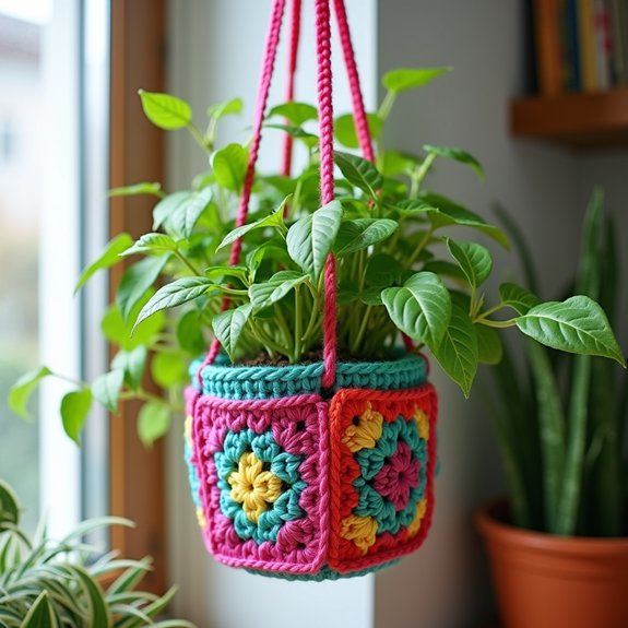 crocheted plant holder design