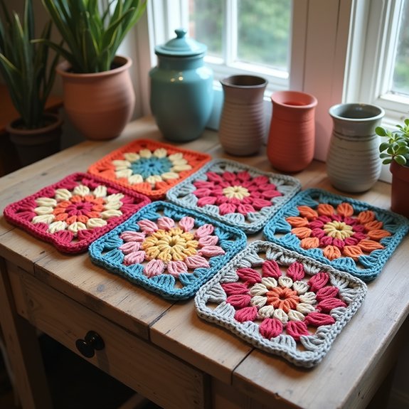 crocheted square drink coasters
