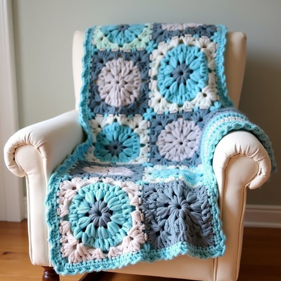 crocheted square pattern blanket