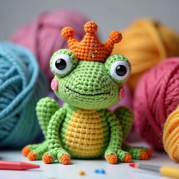 crowned frog amigurumi toy