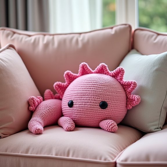 cute crochet axolotl pillow