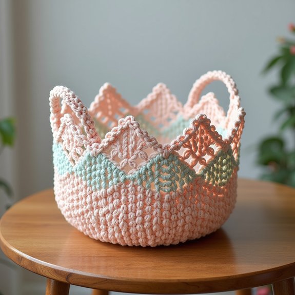 delicate handcrafted crochet basket