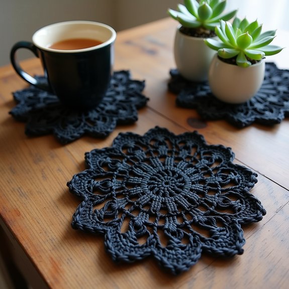 elegant black crochet coasters