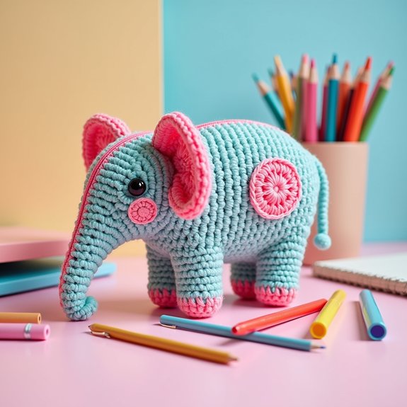 elephant shaped crochet pencil case