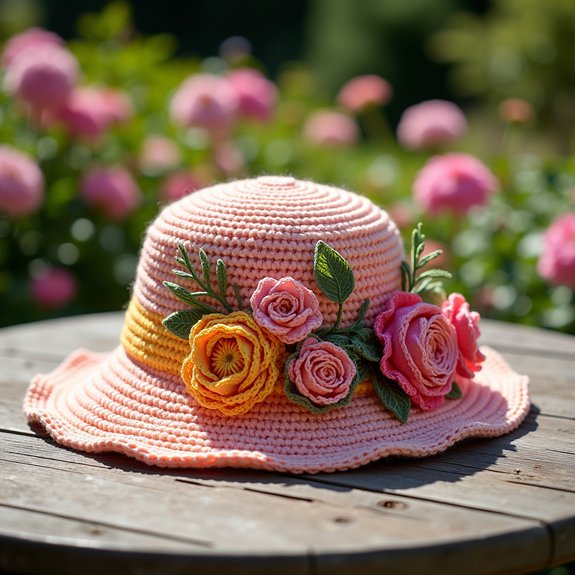 floral crochet bucket hat