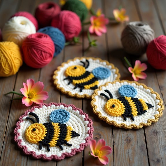handmade crochet bee coasters