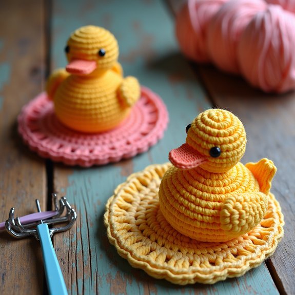 handmade crochet duck coasters