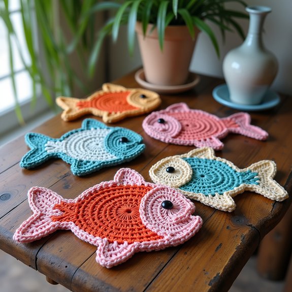 handmade crochet fish coasters