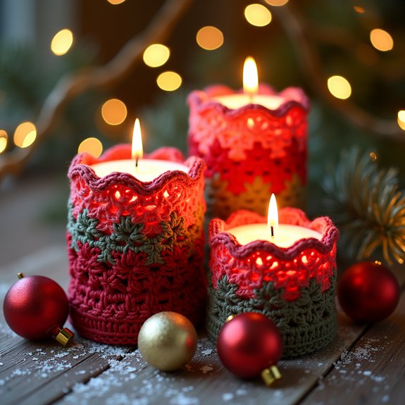 handmade yarn candle decor