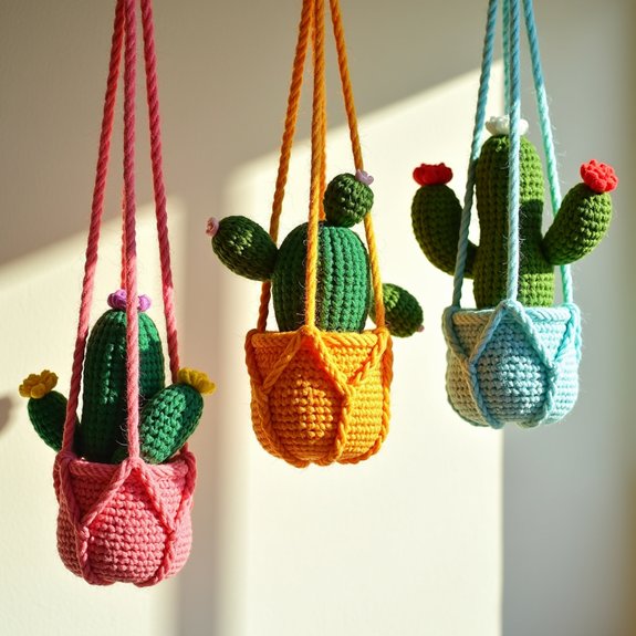 hanging crochet cactus decor