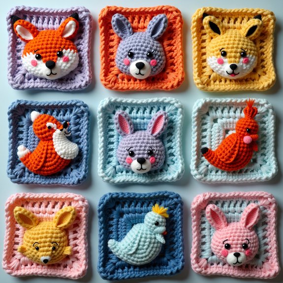playful animal themed crochet squares