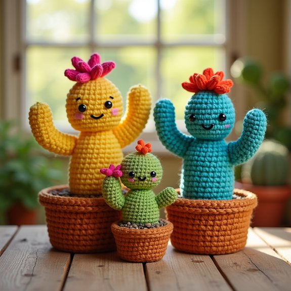 playful crochet cactus family