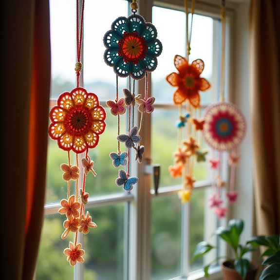 playful crochet window decor