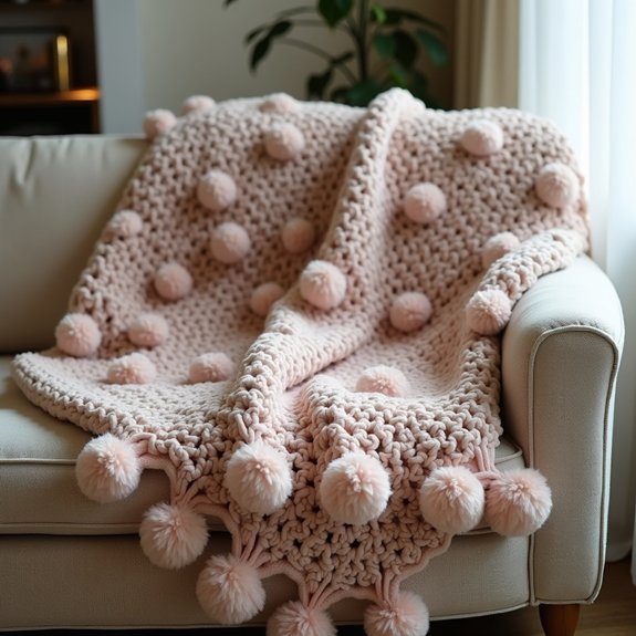 pom pom textured cozy blanket