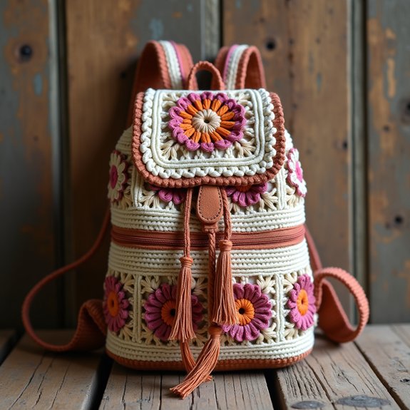retro crochet style backpack