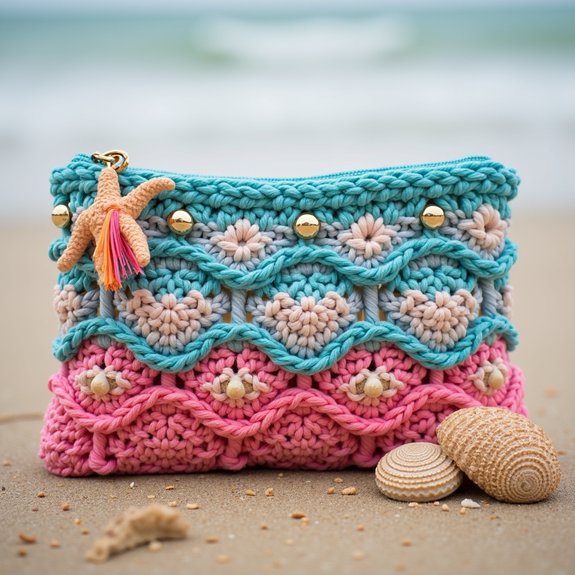 shell stitch beach clutch