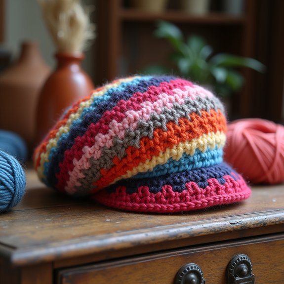striped design fashionable beret
