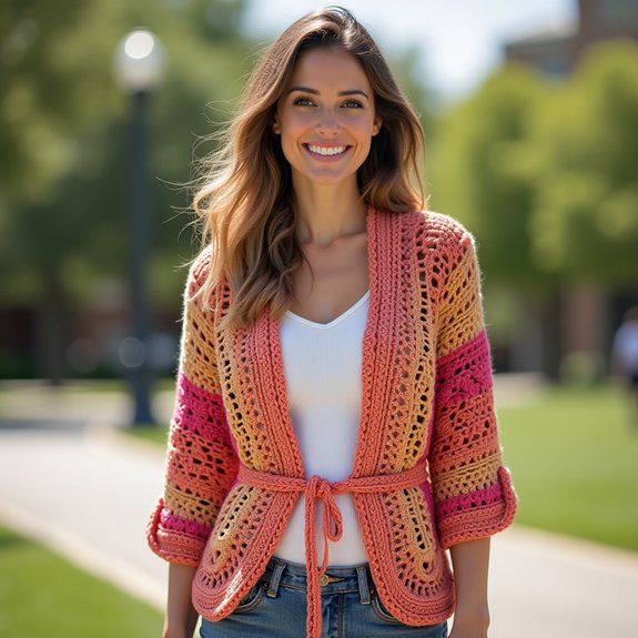 stylish belted crochet outerwear