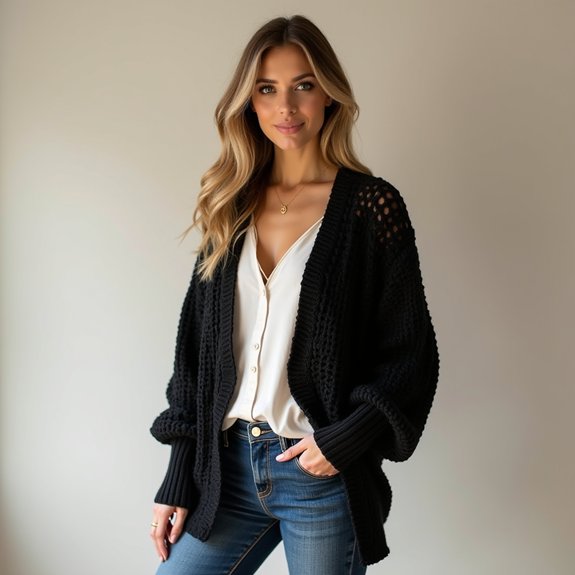 stylish black crochet cardigan