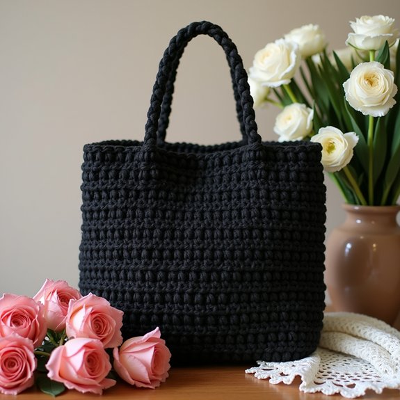 stylish black crochet tote