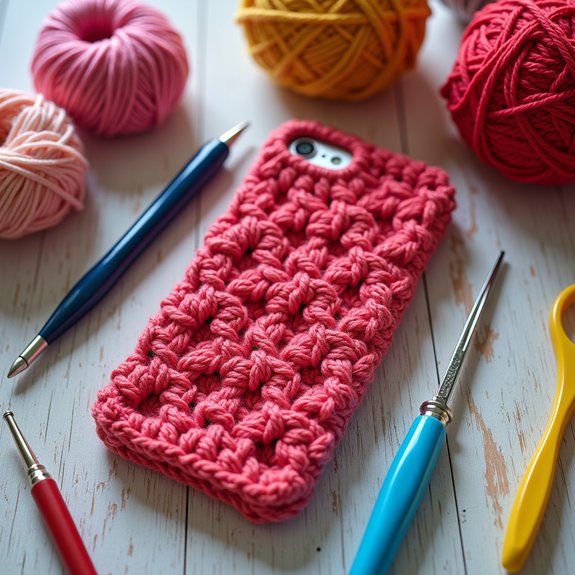 textured crochet phone case
