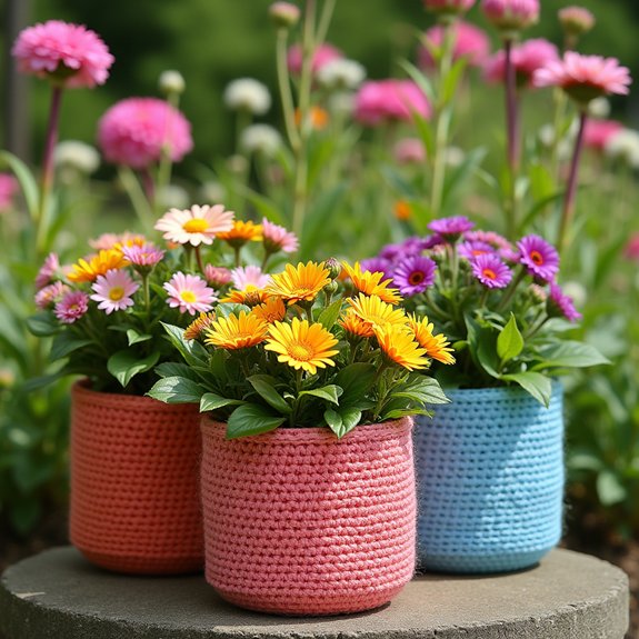 vibrant crochet plant covers