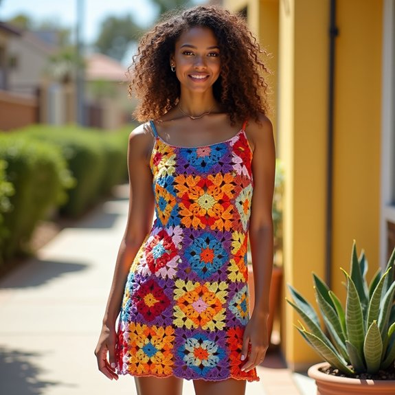 vibrant crochet square dress