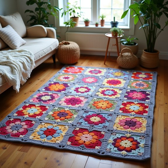 vibrant crochet square rug