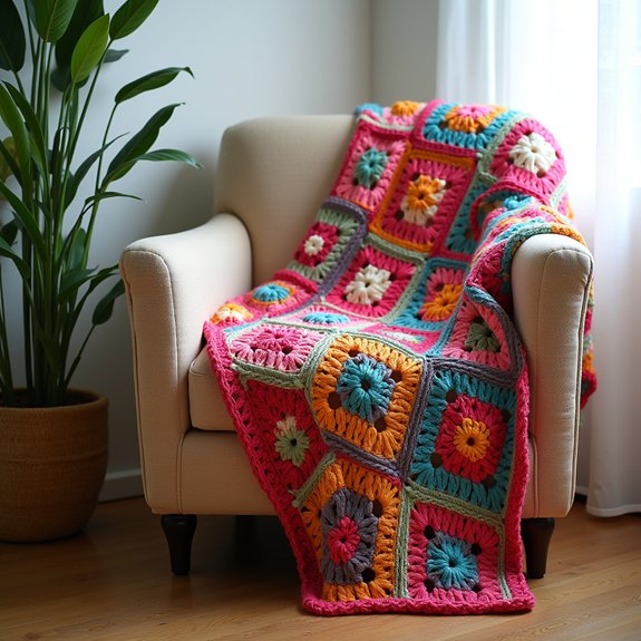 vibrant crocheted square blanket