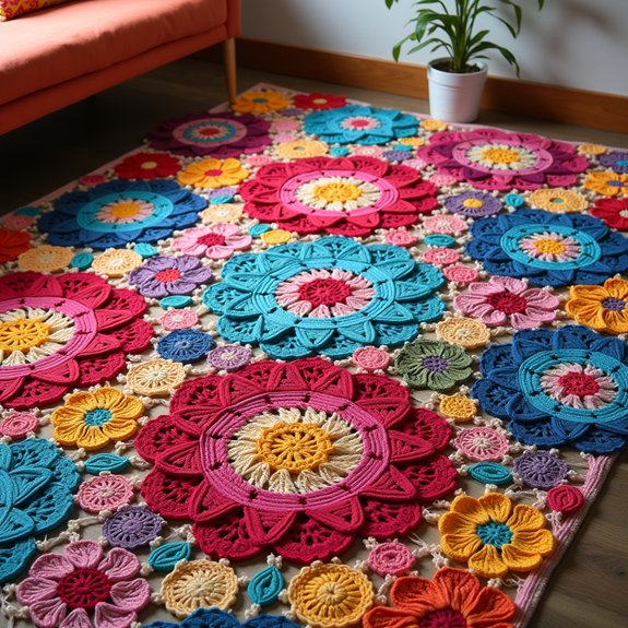 vibrant flower patterned rug