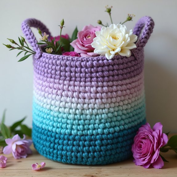 vibrant gradient crochet basket
