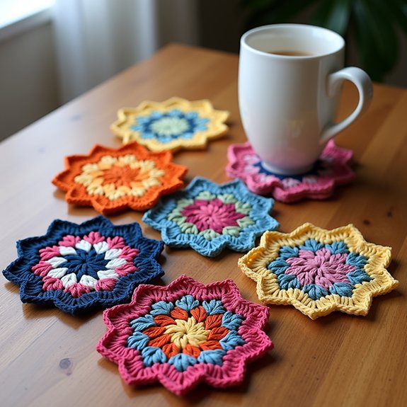 vibrant handmade crochet coasters