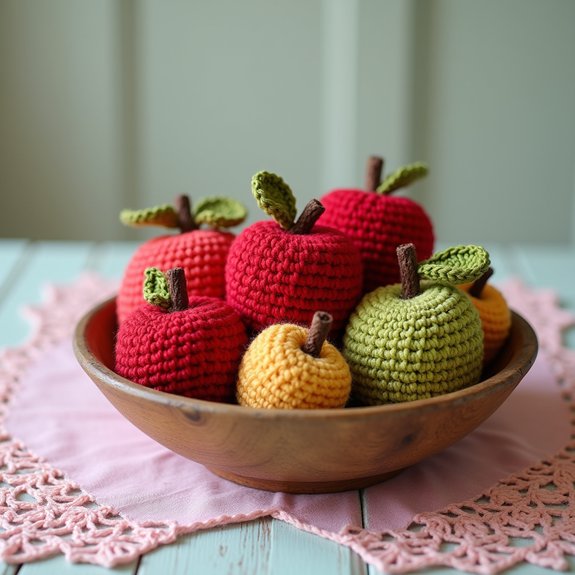 vibrant handmade crocheted apples
