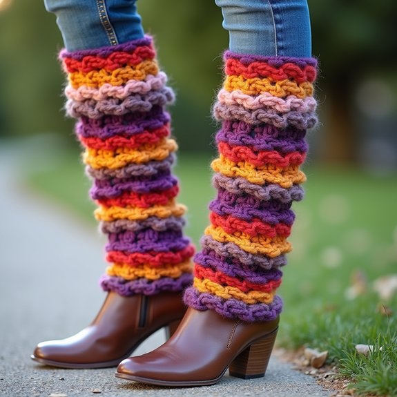 vibrant handmade leg warmers