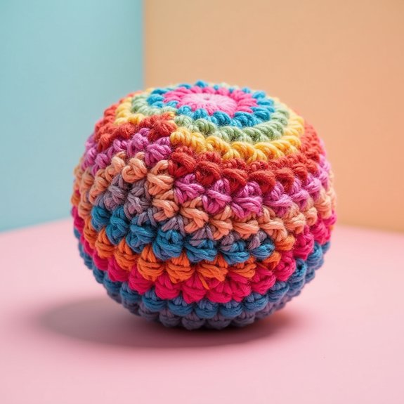 vibrant multi colored crochet ball