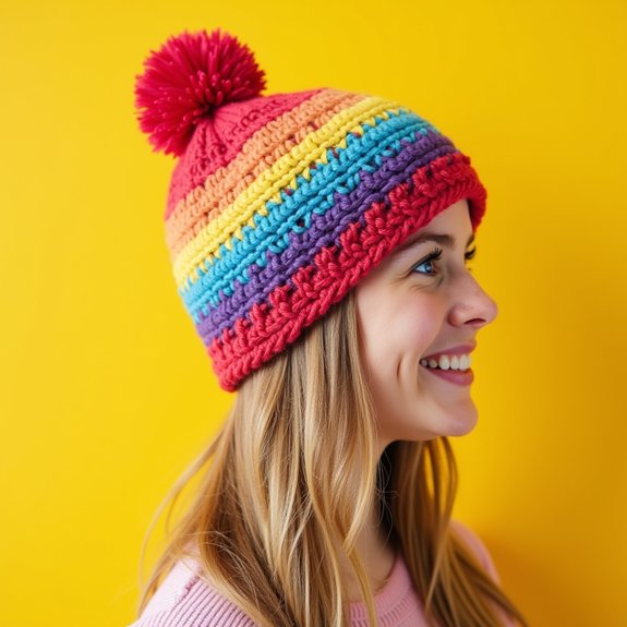 vibrant multicolored knit hat
