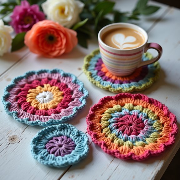 vibrant striped drink coasters