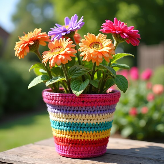vibrant striped pot cover