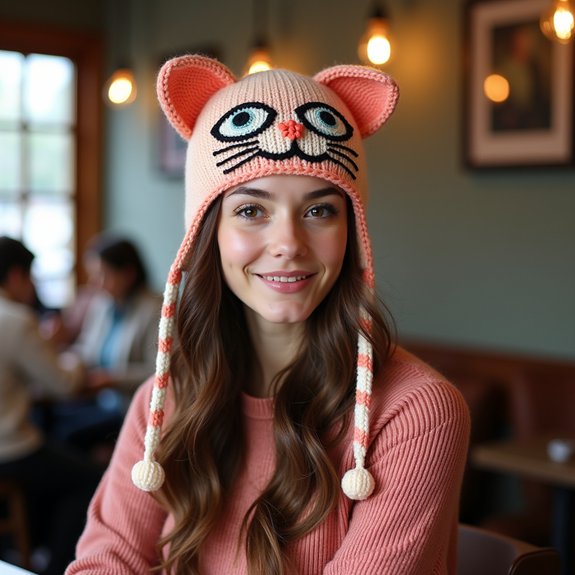 vintage feline knit hat