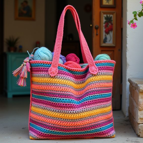 vintage striped shopping tote