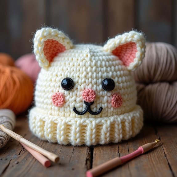 warm feline themed knit hat