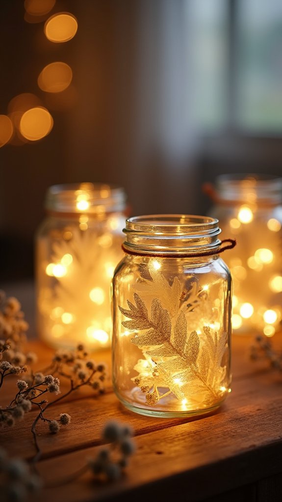 warm illuminated glass jars