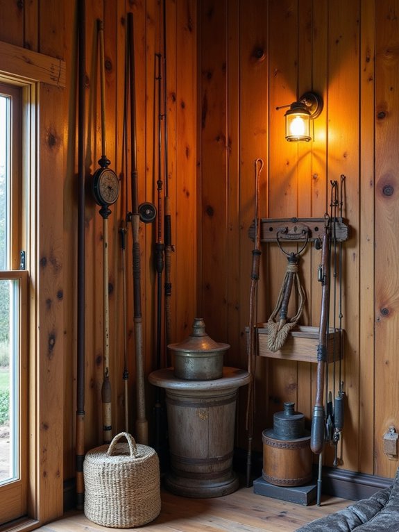 antique fishing gear display