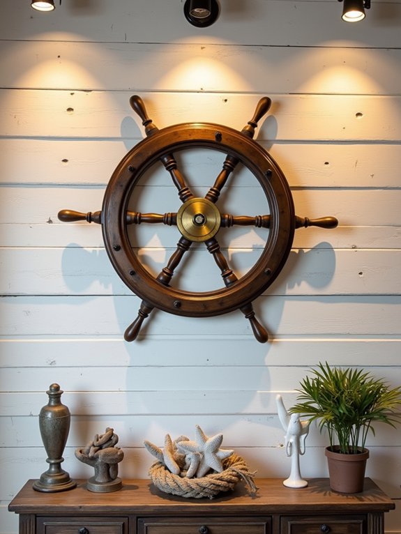 antique ship wheel decor