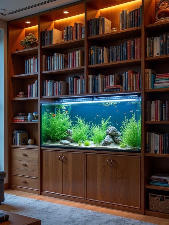 aquarium bookshelf reading nook