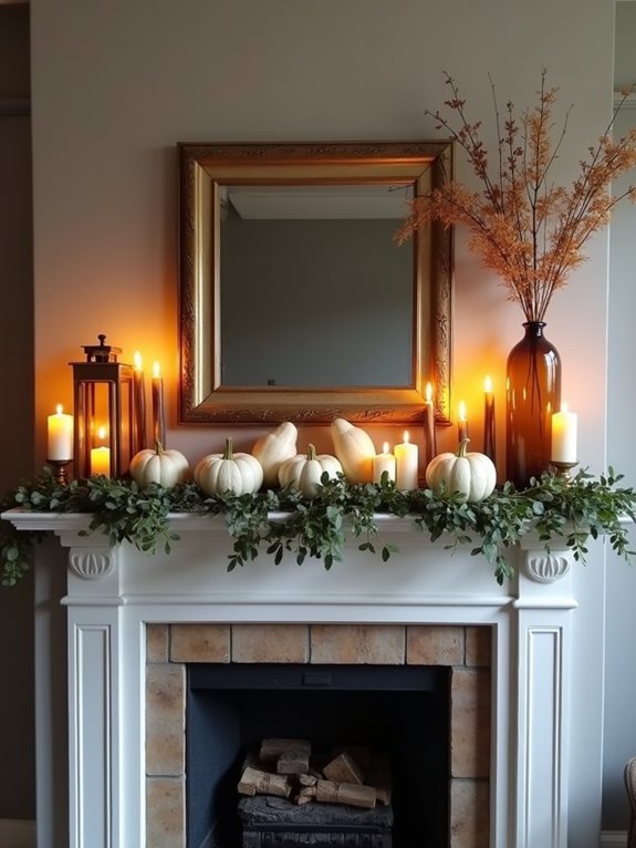 autumn fireplace mantel decor