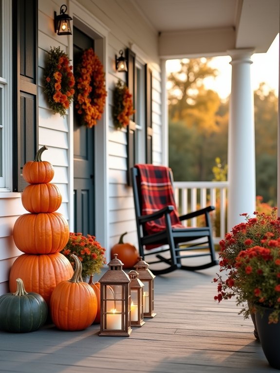 autumn wreath and pumpkins
